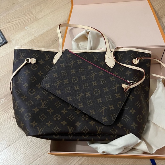 LOUIS VUITTON MONOGRAM NEVERFULL MM PIVOINE SHOULDER BAG TOTE - Picture 2 of 9